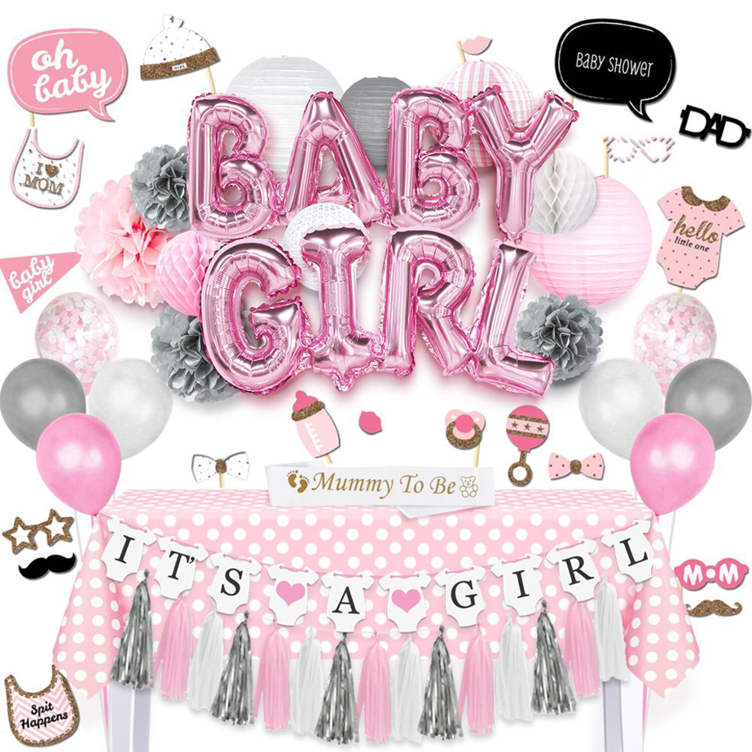 Baby Girl Decorations Set Pink Letters First Days Maternity